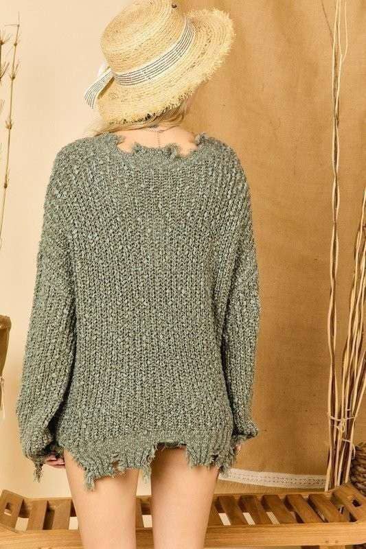 Dixie Plus Size Distressed Sweater | Olive