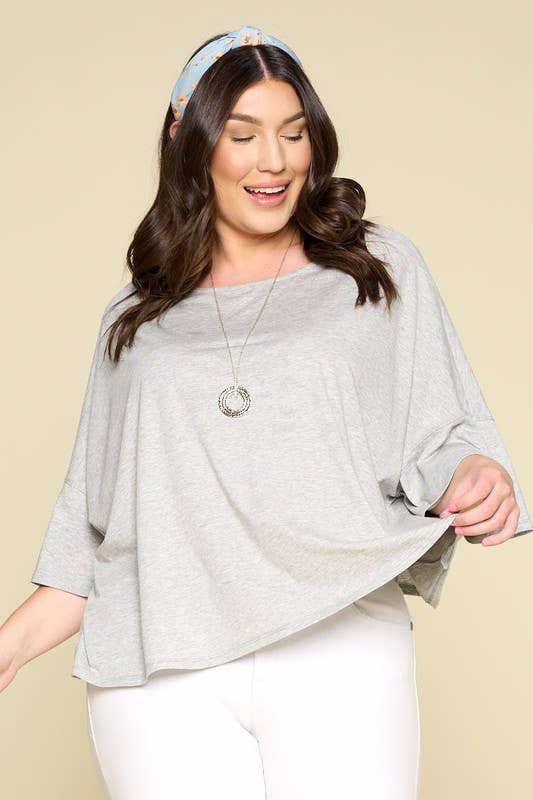 Courtney Flare-Sleeved Cotton Blouse | 1X-3X - Heather Grey