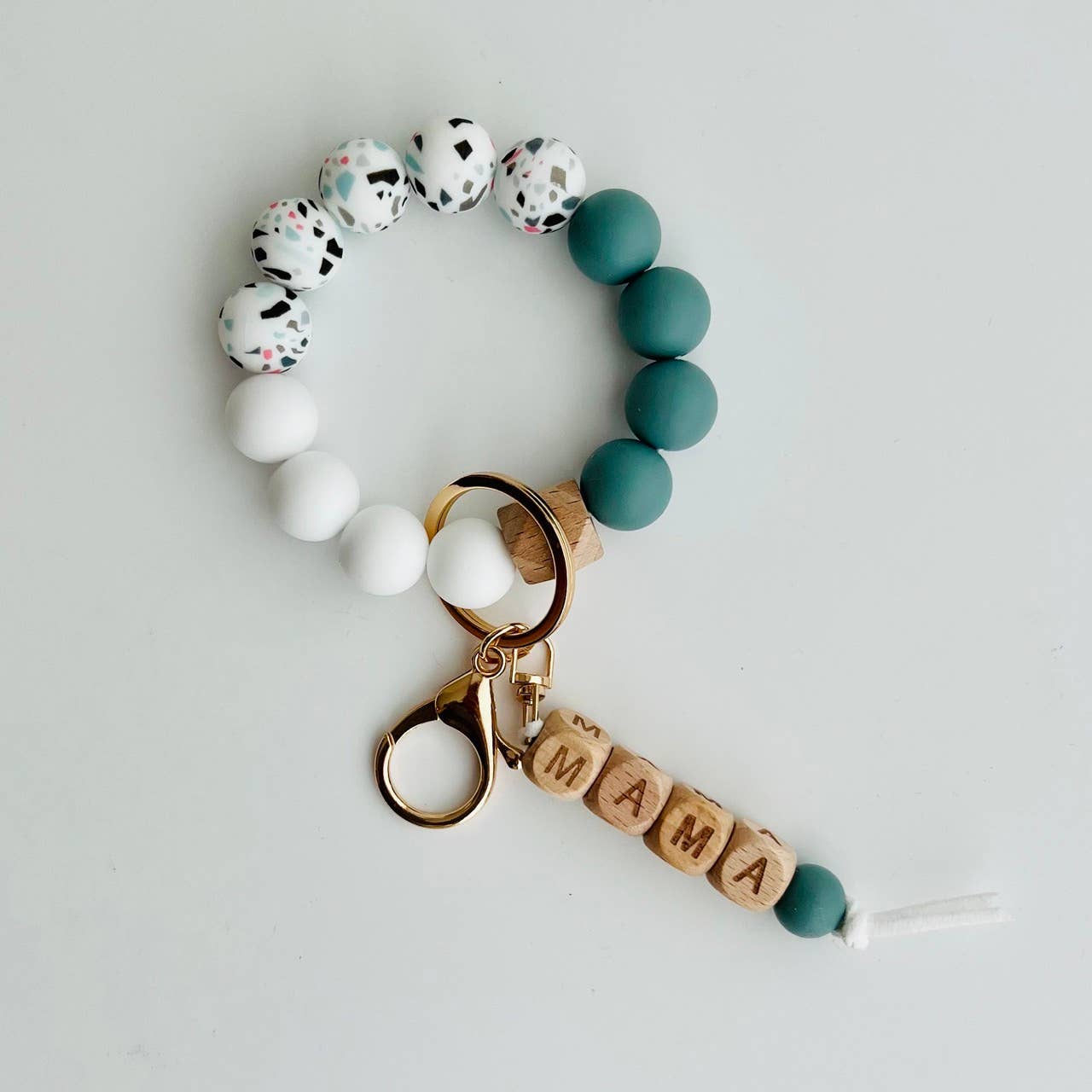 MAMA Bangle Keychain Silicone Wristlet Keyring Bead Bracelet: MAMA Mint