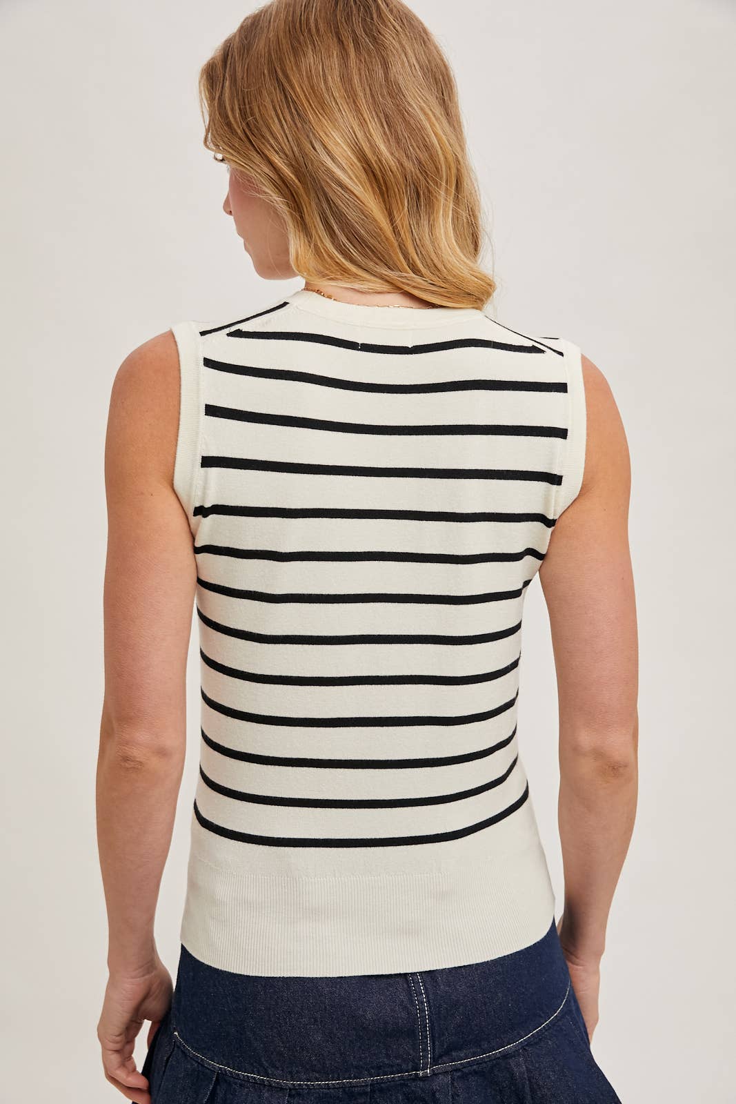 Mallory Striped Muscle Knit Tank | Black