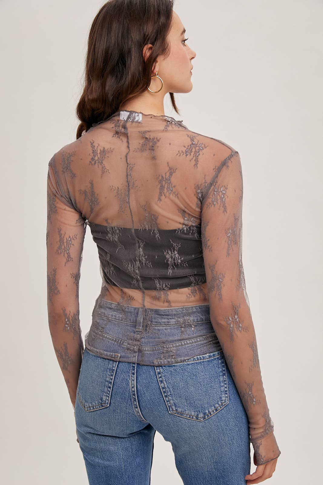 Mila Floral Embroidery Mesh Layering Top | Black