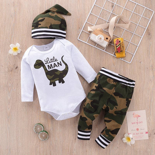 Finn Dinosaur Onesie + Camo Hat/Pant Set