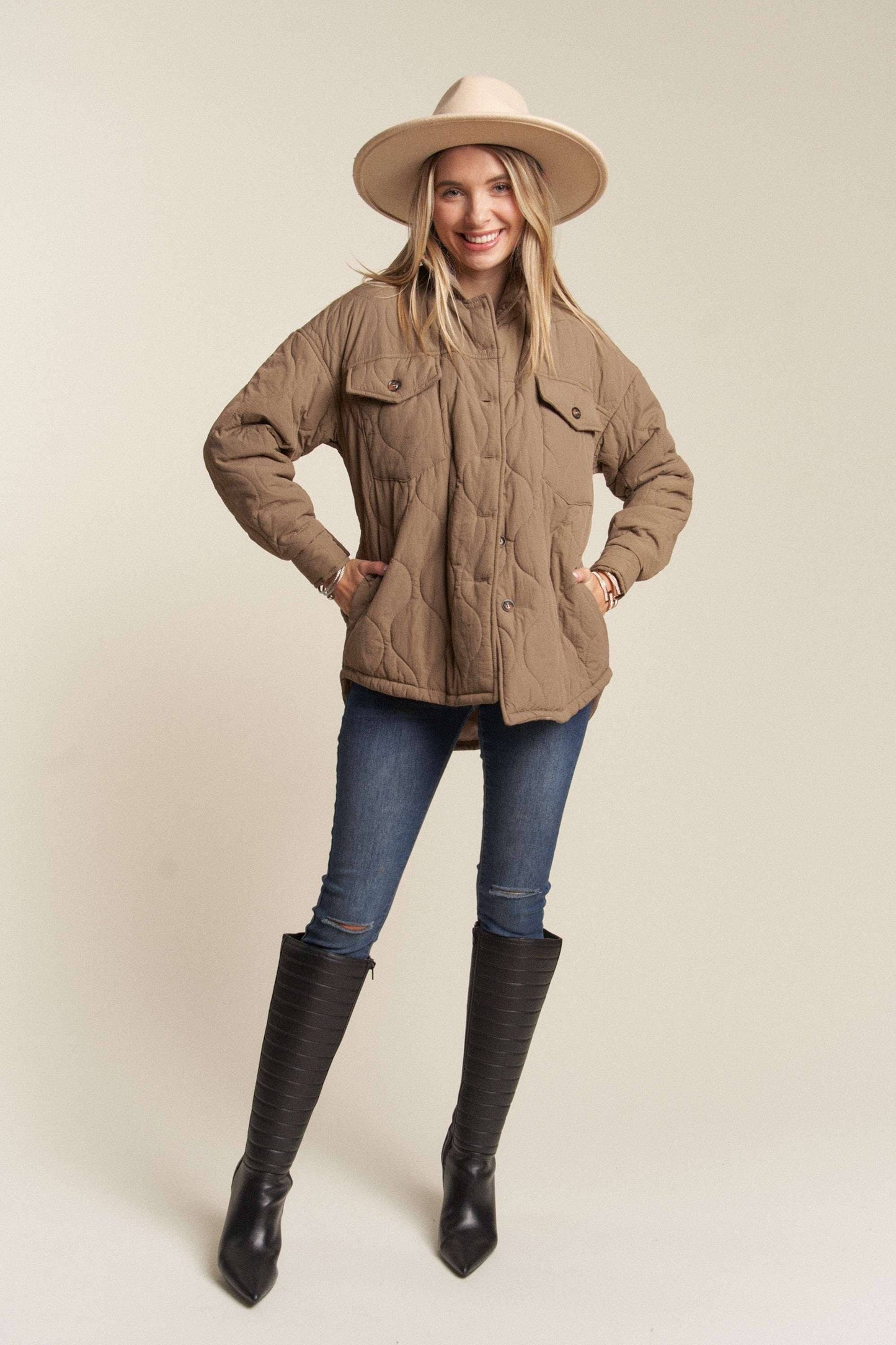 Kessa Plus Size Puffer Jacket | Light Mocha