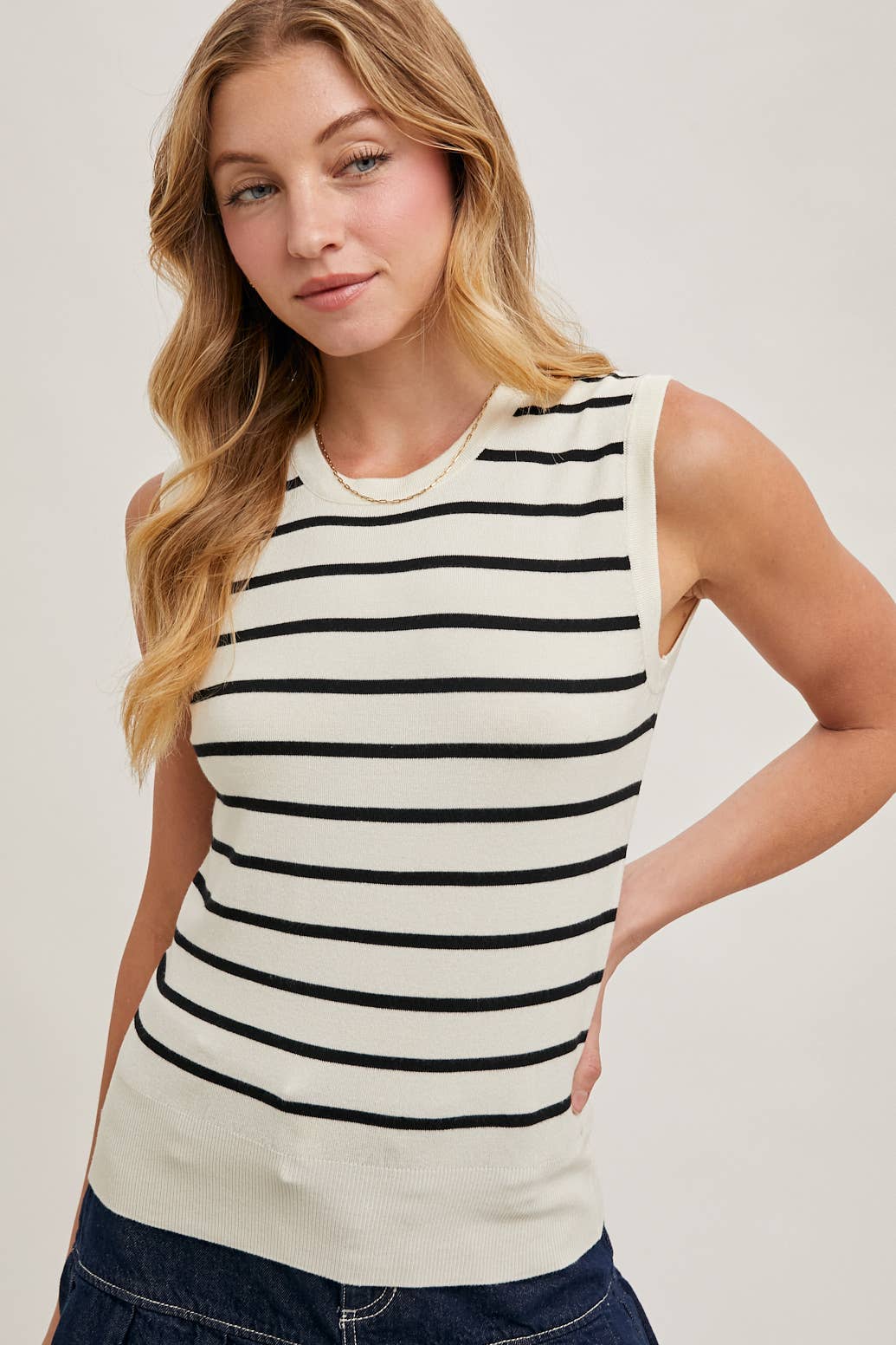 Mallory Striped Muscle Knit Tank | Black