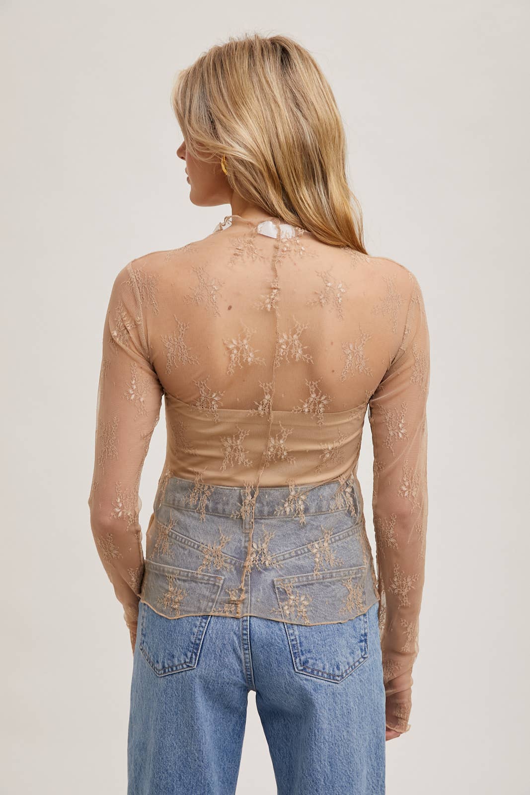 Mila Floral Embroidery Lace Mesh Layering Top | Hazelnut