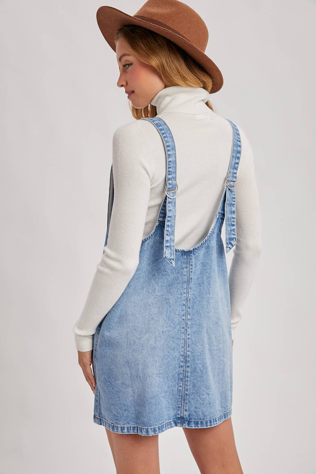 Dezzy Denim Washed Overall Pocket Dress | Light Wash