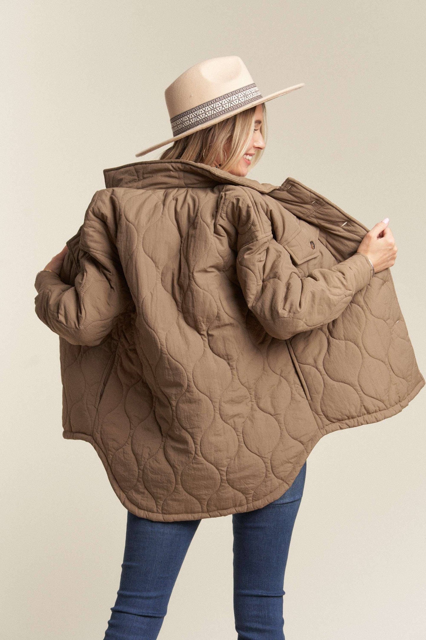 Kessa Plus Size Puffer Jacket | Light Mocha
