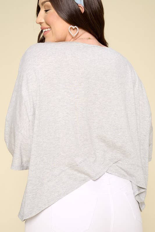 Courtney Flare-Sleeved Cotton Blouse | 1X-3X - Heather Grey