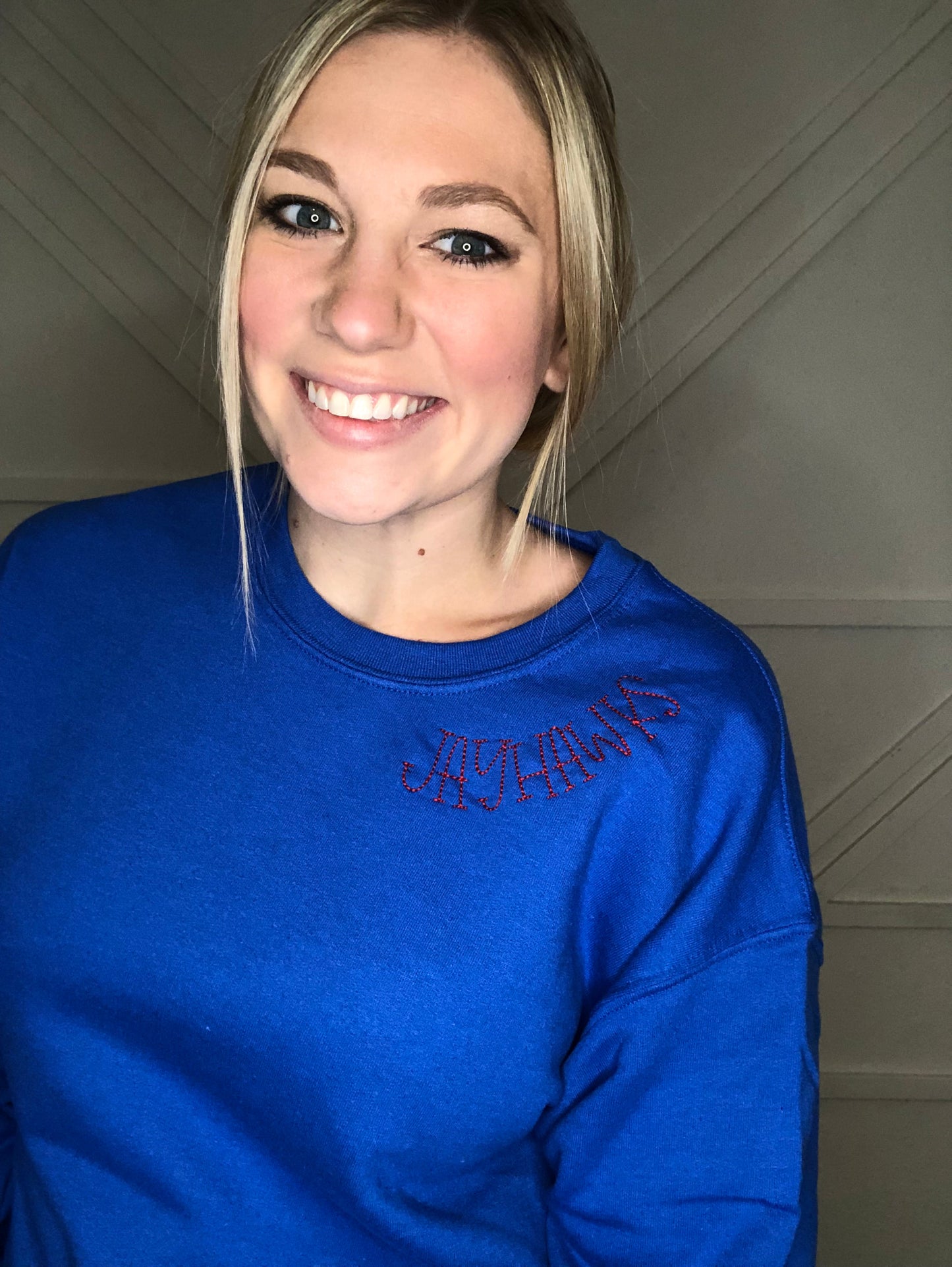 Embroidered Collegiate Crewneck - KU