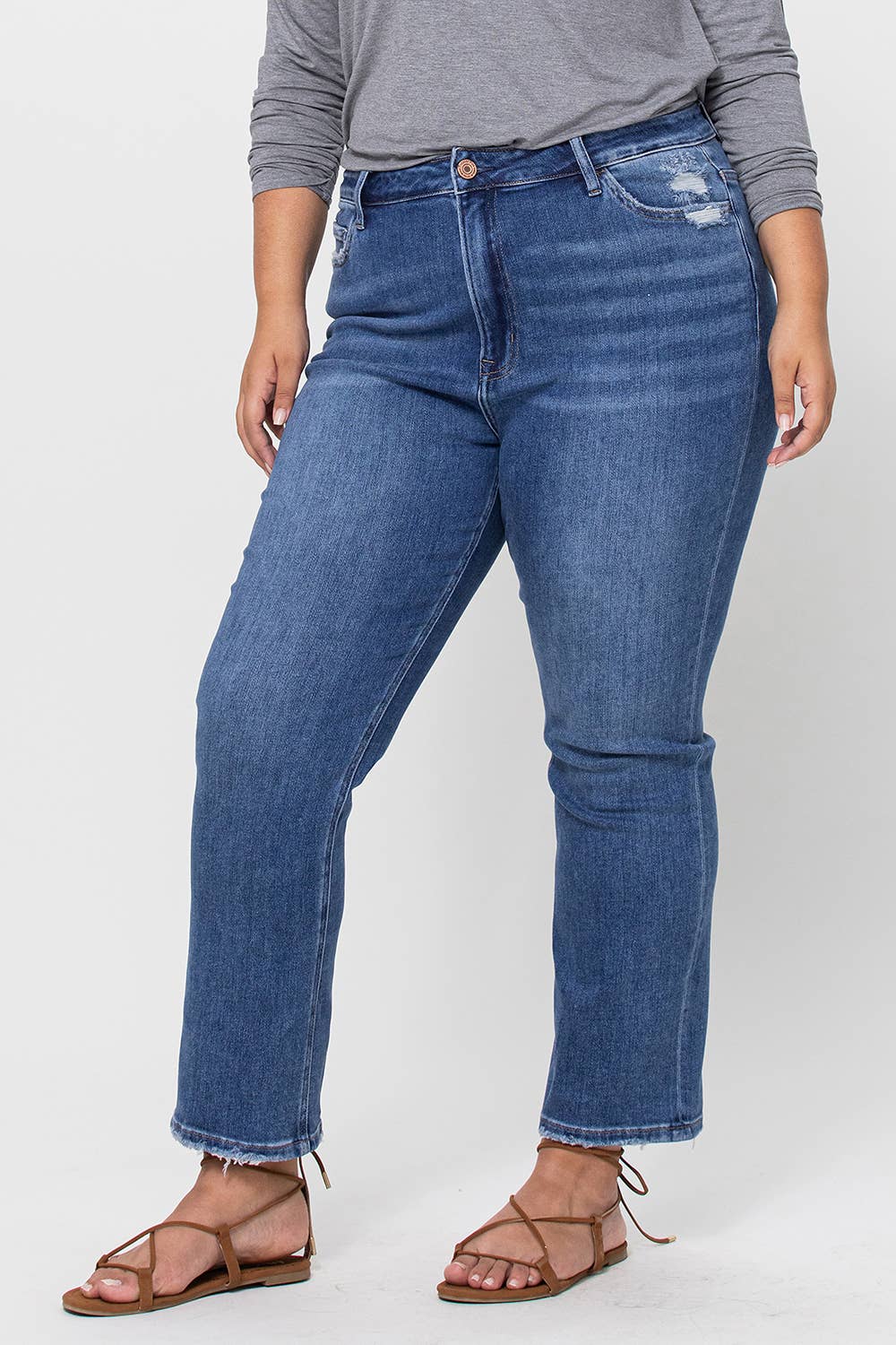 PLUS SIZE - VERVET by Flying Monkey Super High Rise Ankle Slim Straight Jeans
