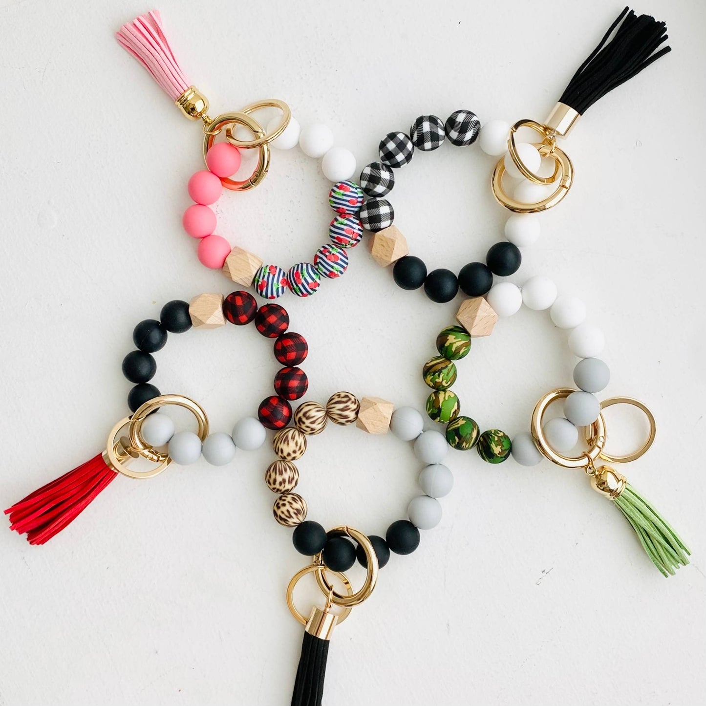 Bangle Keychain | Silicone Wristlet Key Ring | Bead Bracelet: Marble