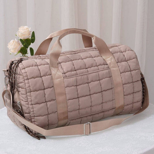 Quilted Puffer Weekender/Duffel Bag | Taupe