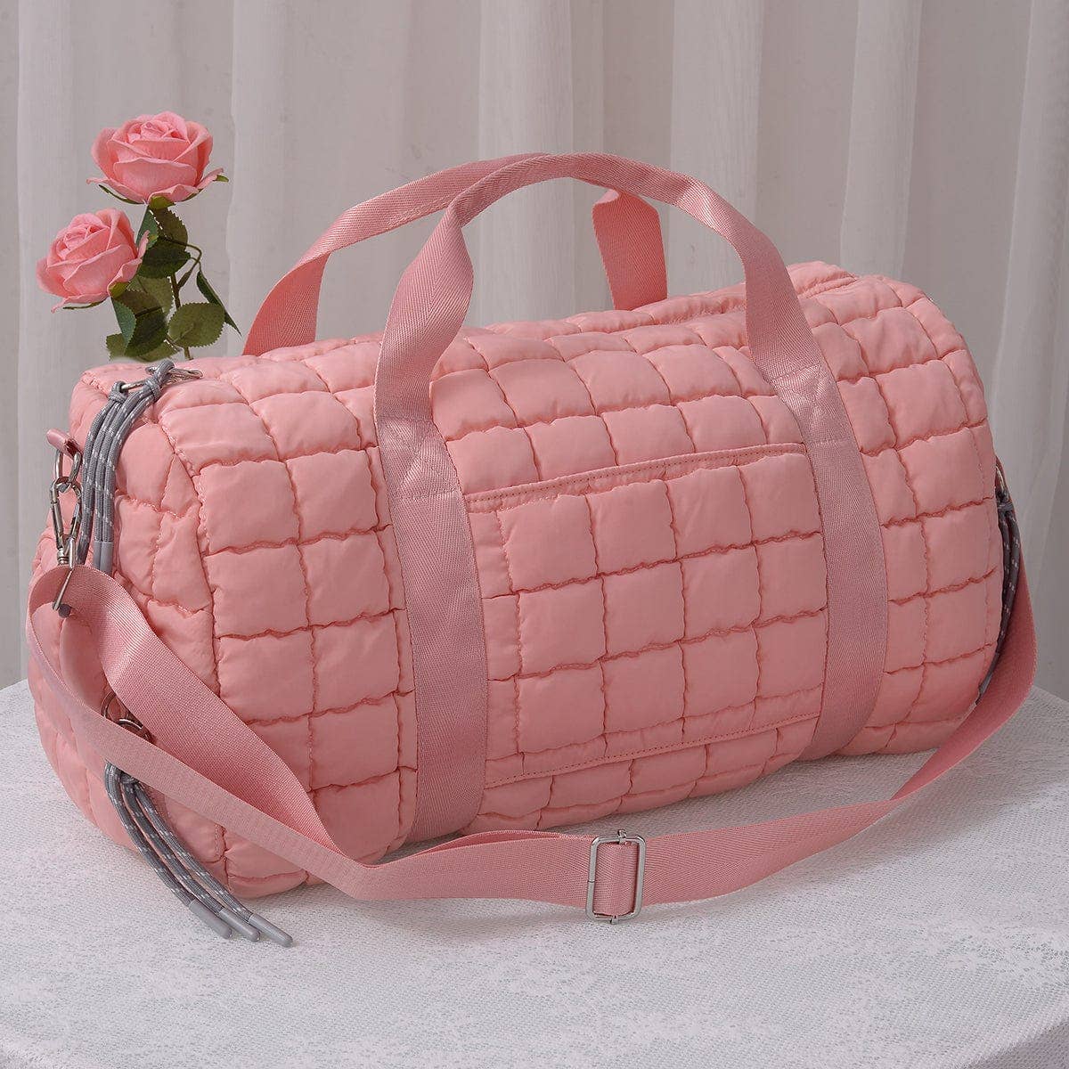 Quilted Puffer Weekender/Duffel Bag | Ivory