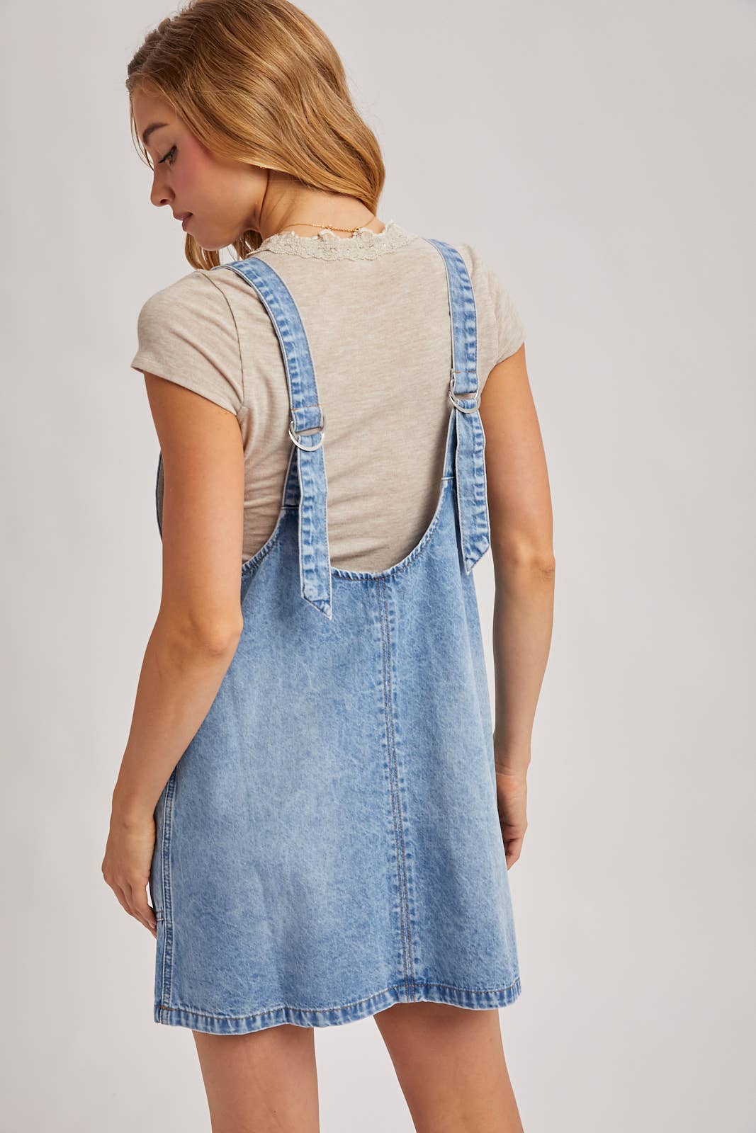 Dezzy Denim Washed Overall Pocket Dress | Light Wash