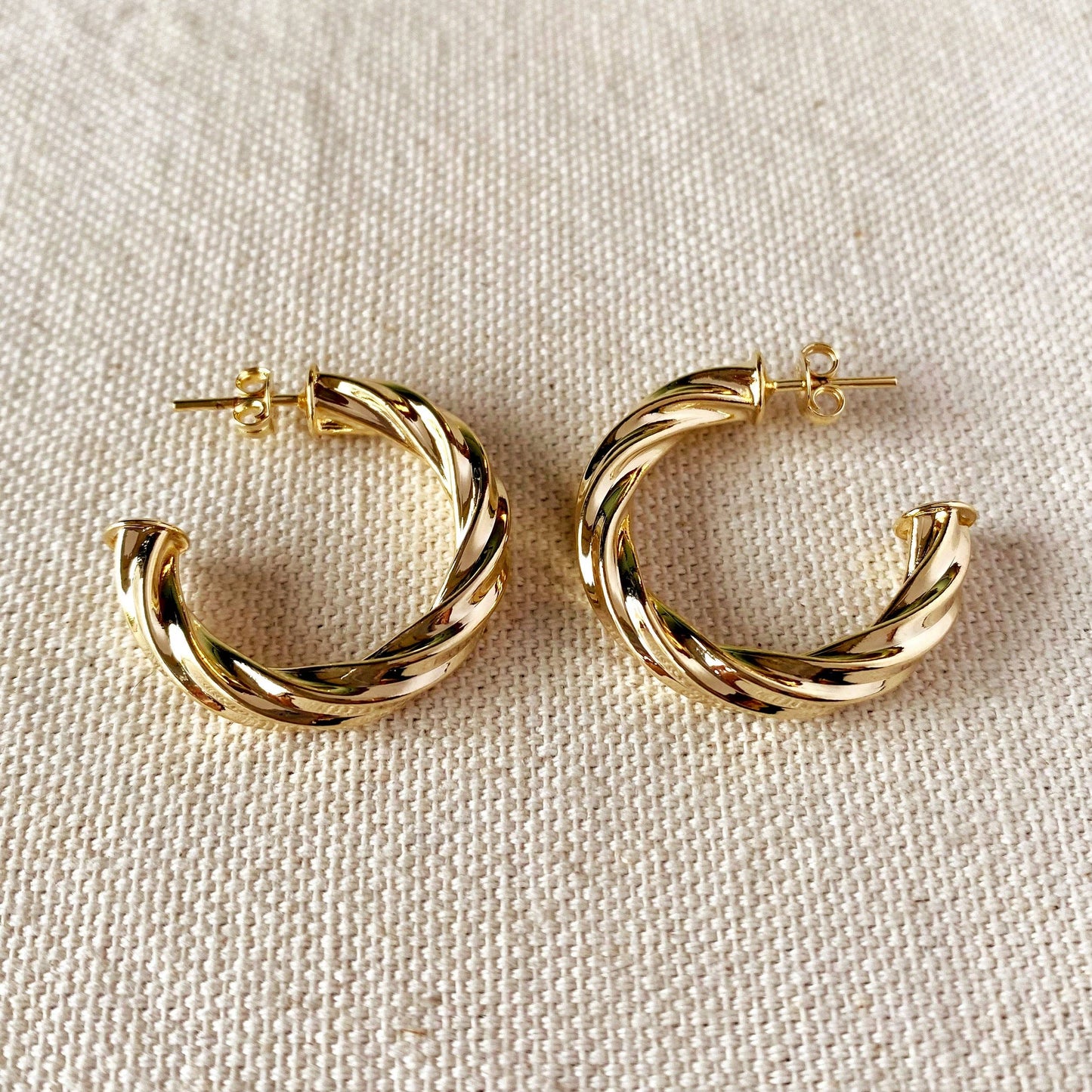 18k Gold Filled Twisted Half-Hoop Earrings - Large Size