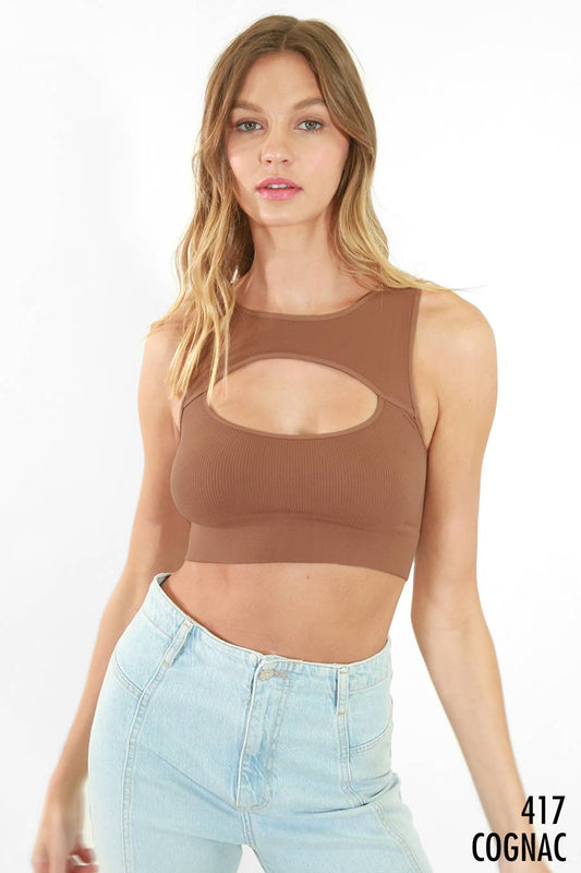 Ribbed Cutout Bra Top | Cognac