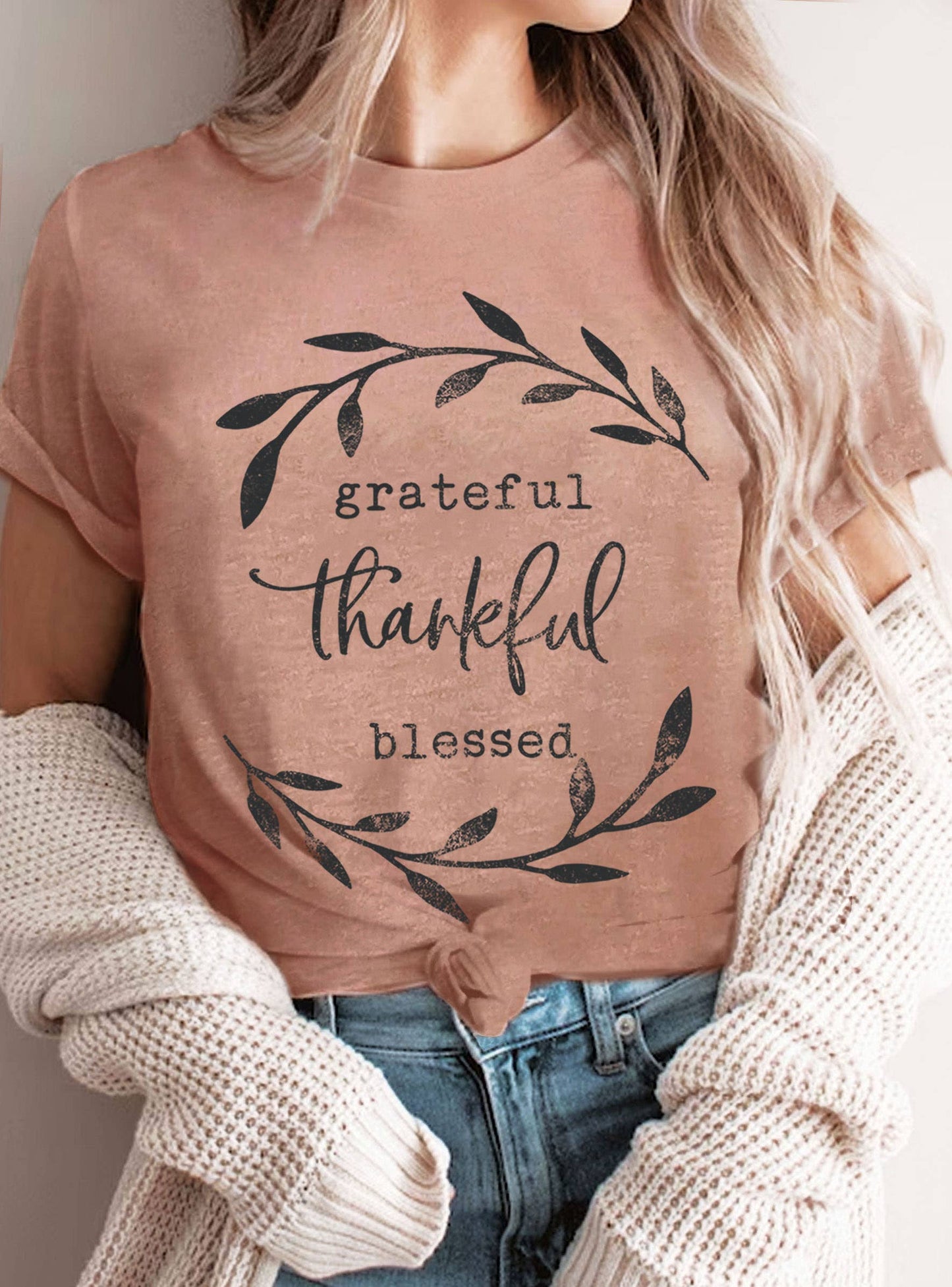 Grateful Thankful Blessed Tee - Mauve