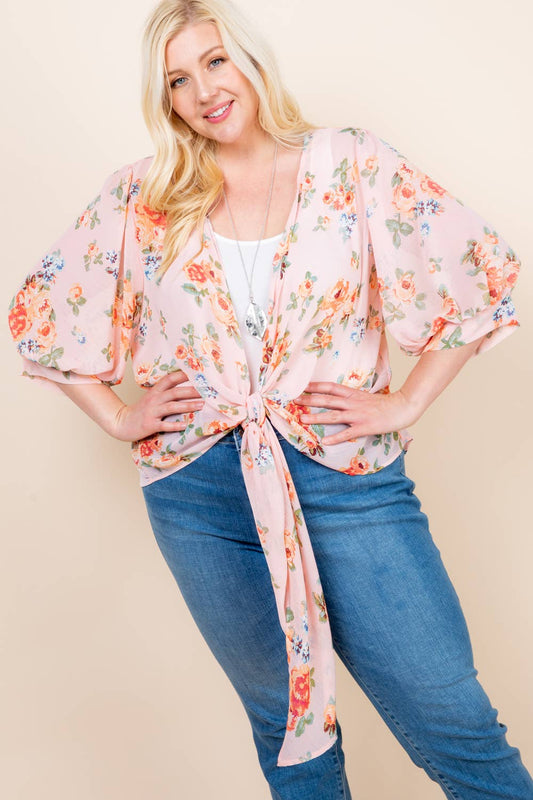 Blush Floral Kimono - Plus