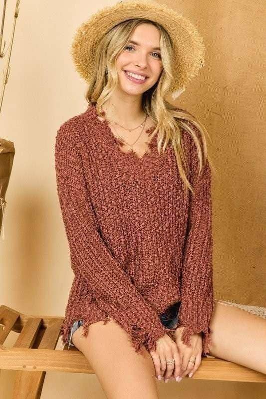 Dixie Plus Size Distressed Sweater | Olive