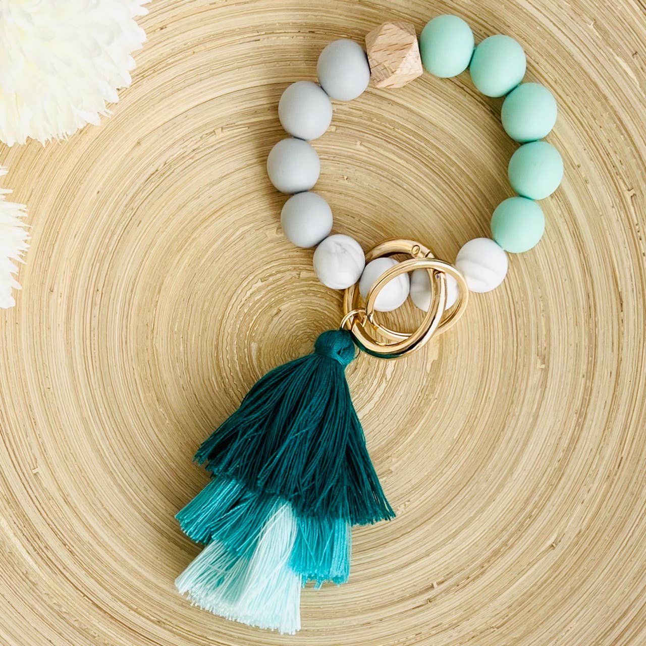Bangle Keychain | Silicone Wristlet Key Ring | Ombre Tassel: Black Leopard