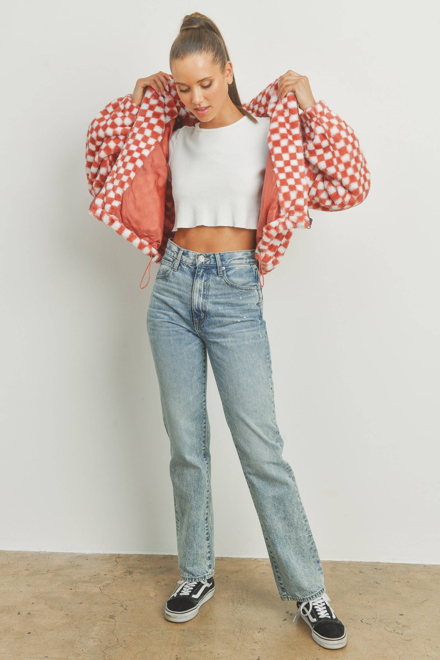 Cozy Checkered Teddy Jacket | TAUPE