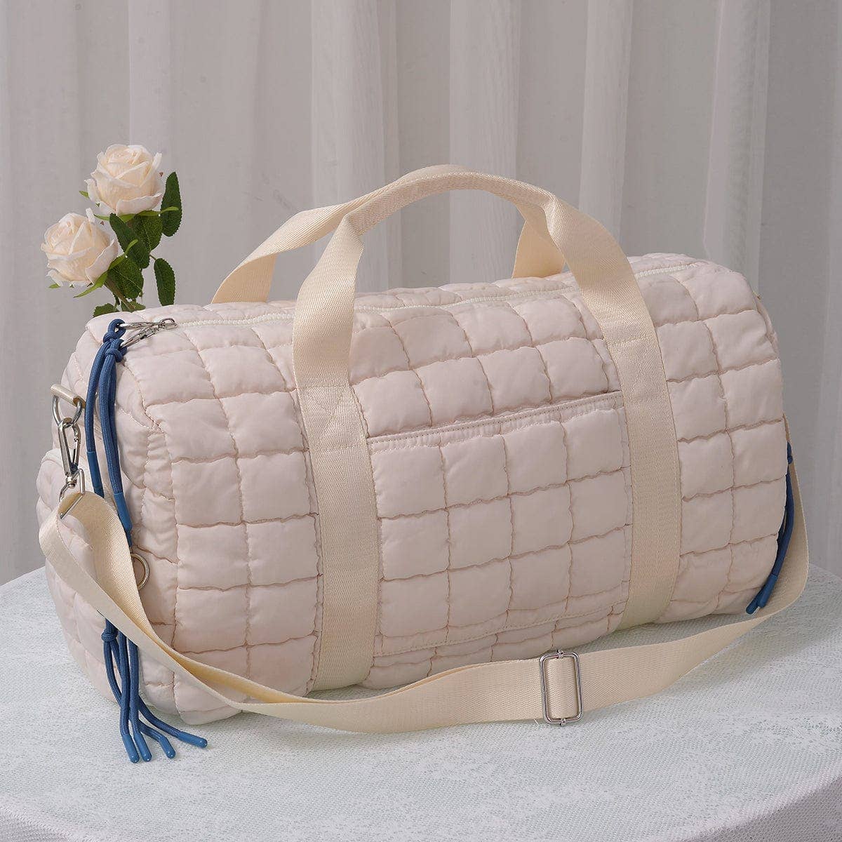 Quilted Puffer Weekender/Duffel Bag | Ivory
