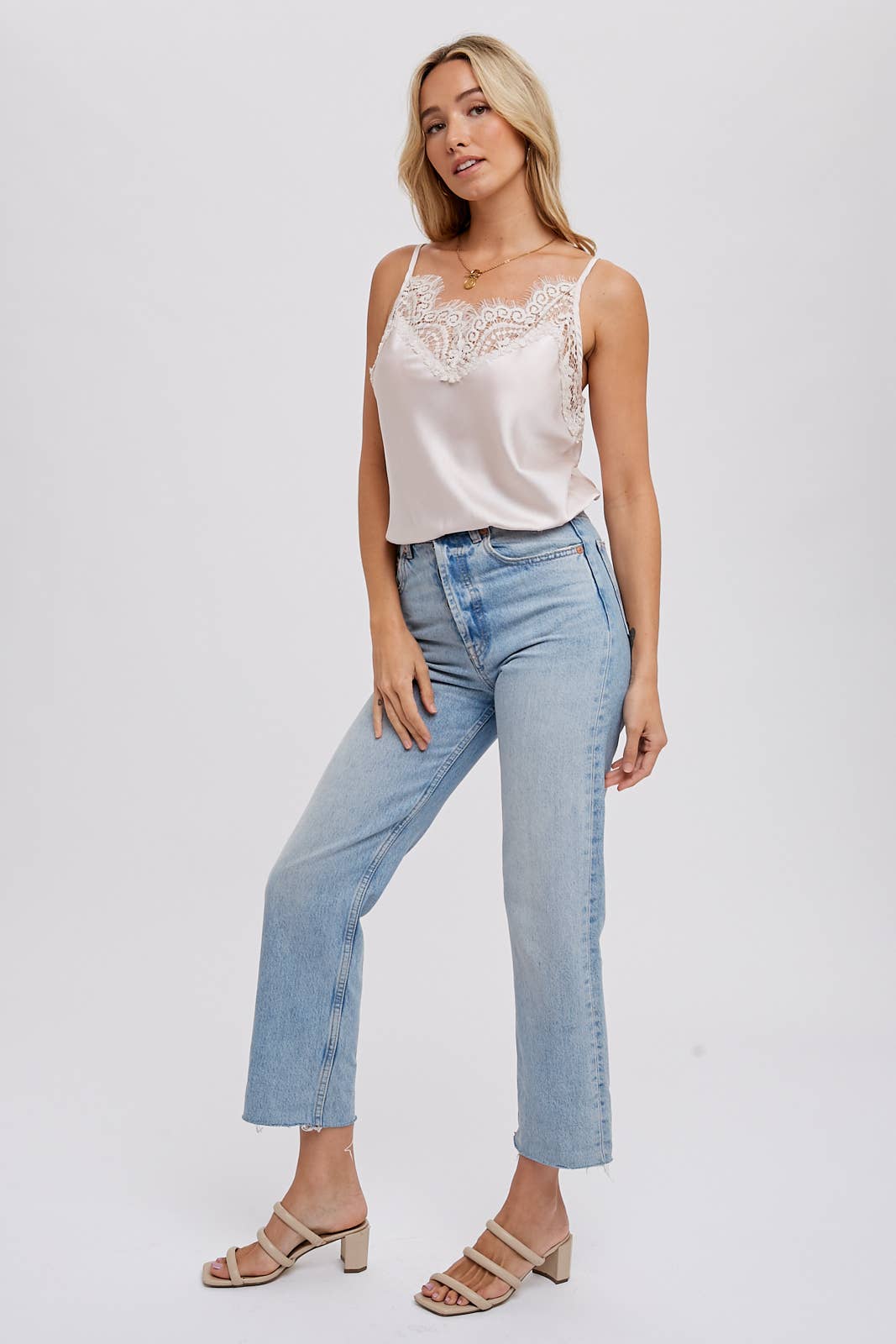 Sylvie Silky Lace Trim Camisole | Mushroom