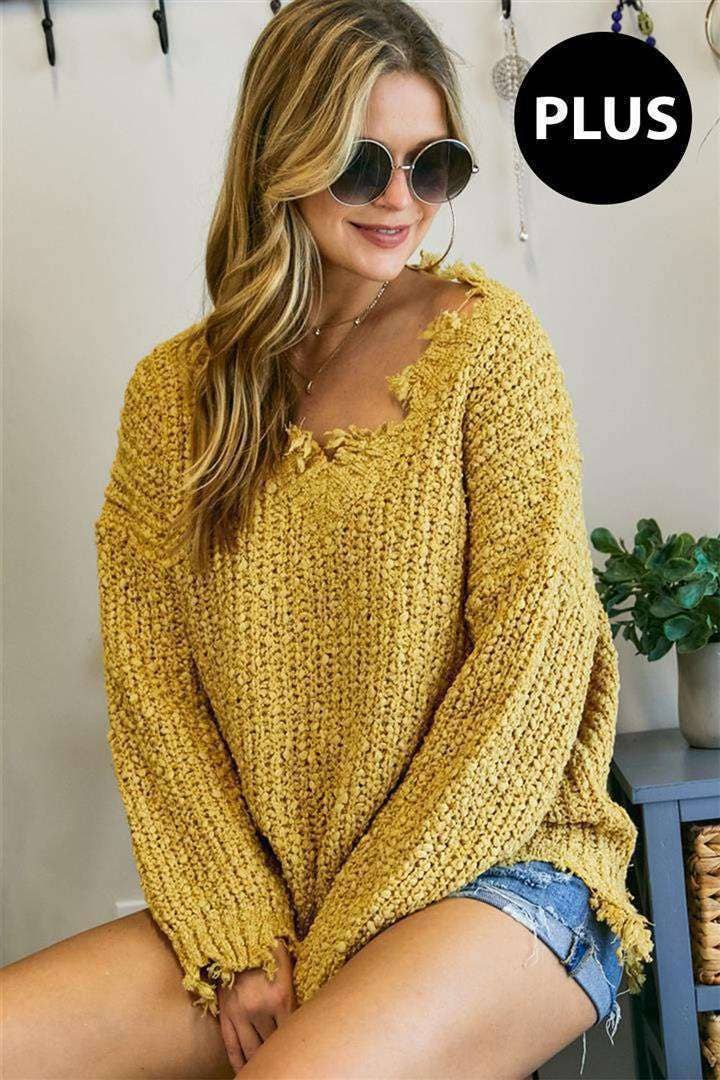 Dixie Plus Size Distressed Sweater | Olive