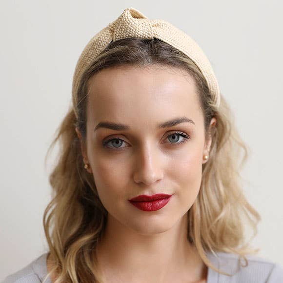 Bohemian Straw Rattan Knotted Headband | Natural