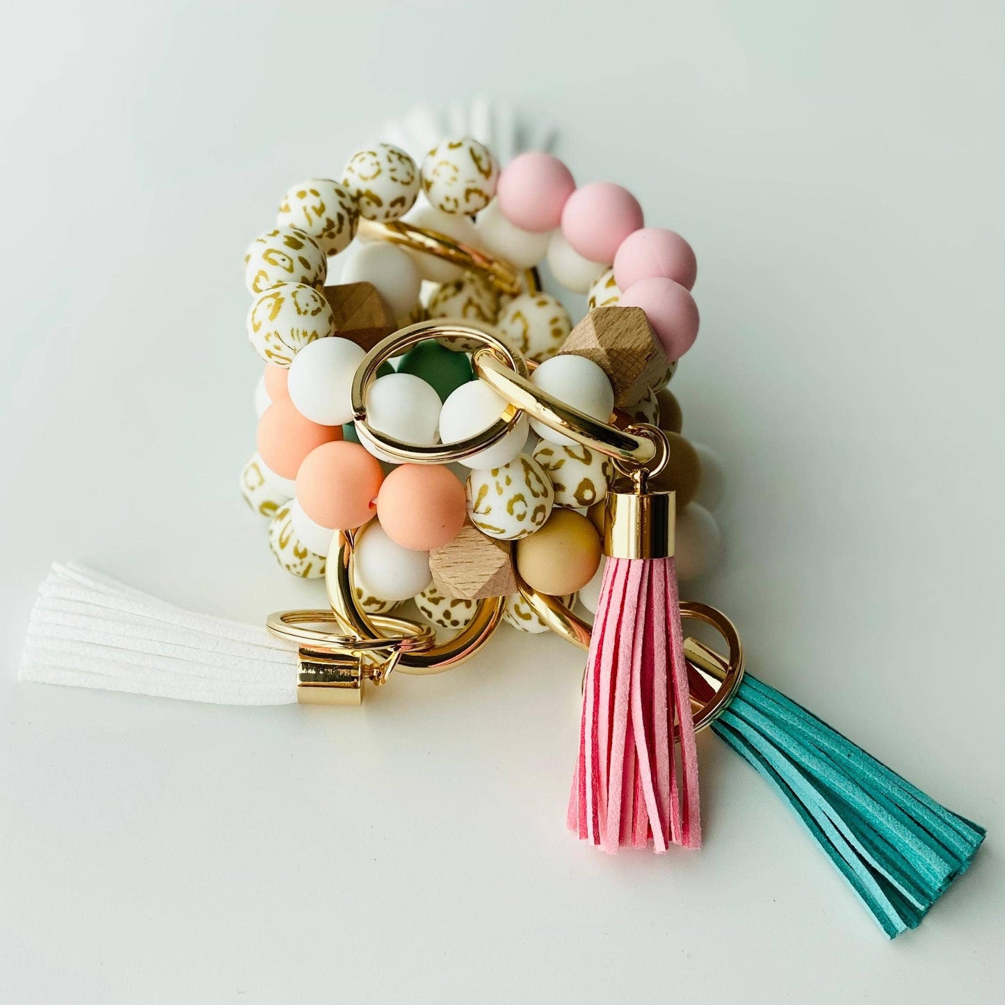 Bangle Keychain | Silicone Wristlet Key Ring | Bead Bracelet: Lavender Purple