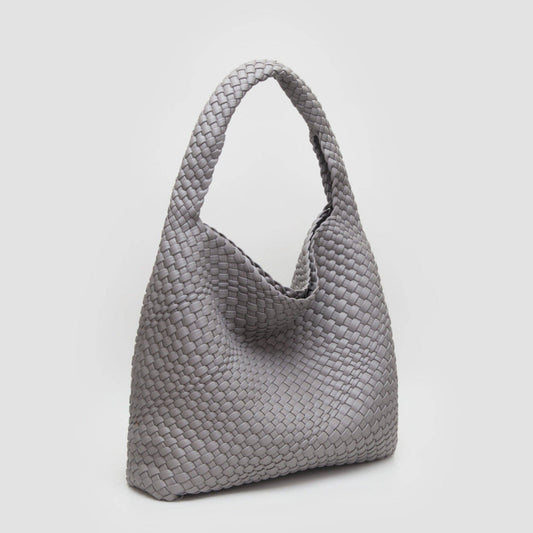 Tiara Woven Hobo Tote Bag With Pouch | Gray