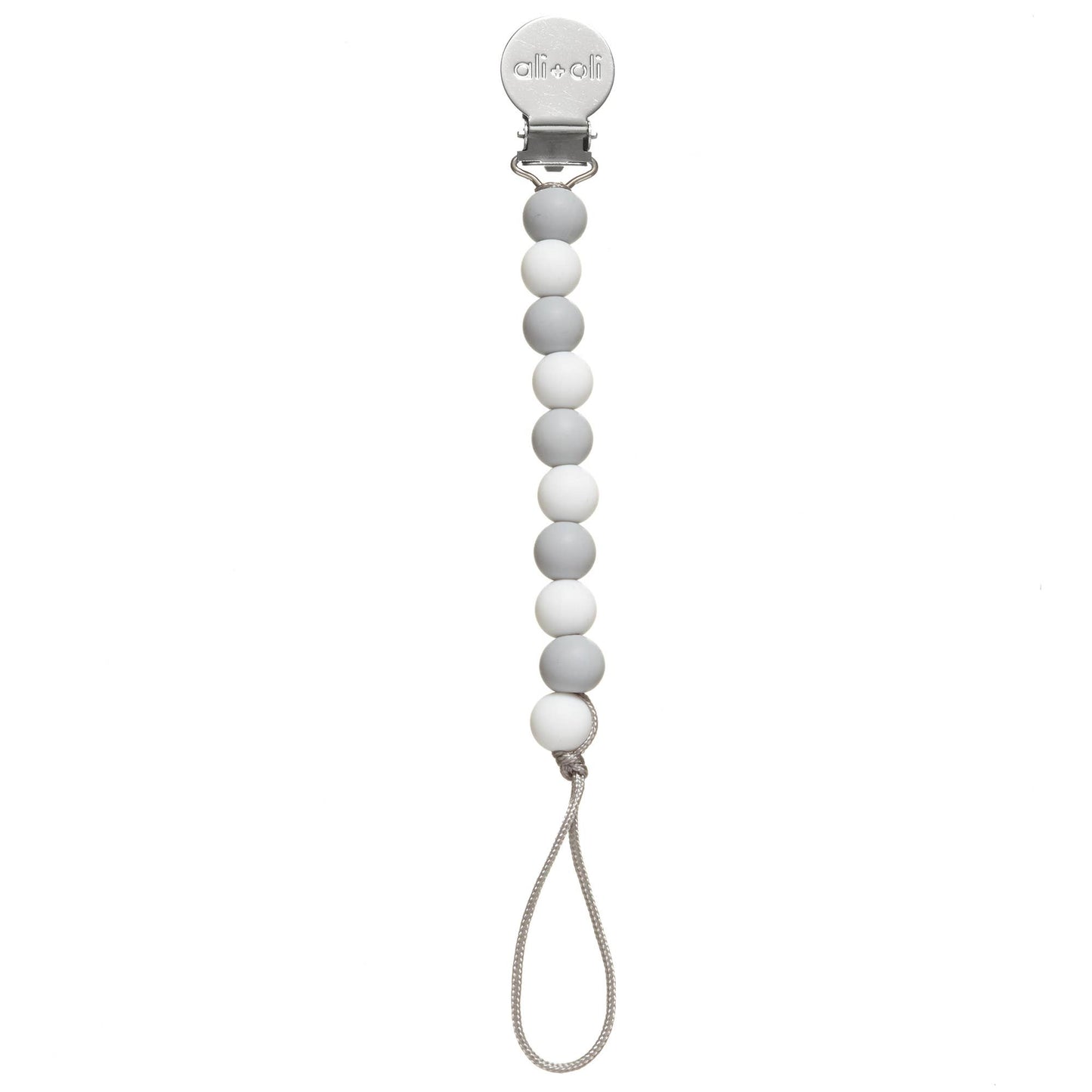 Ali+Oli Silicone Pacifier Clip | Grey + White