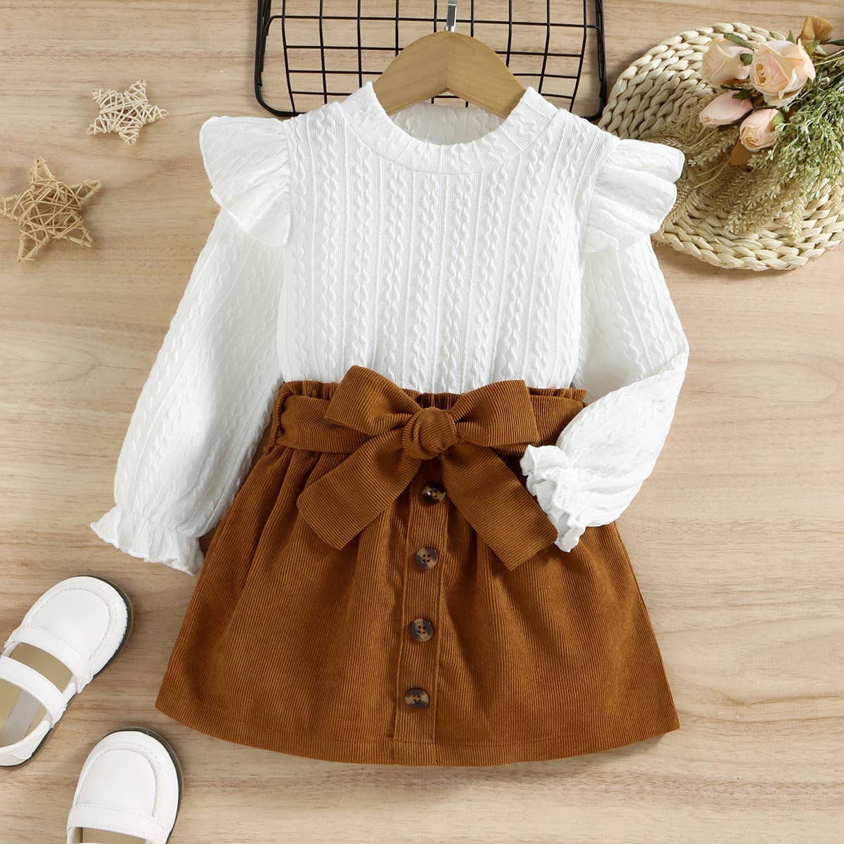 Palmer Ruffled Textured Tee + Belted Skirt Set