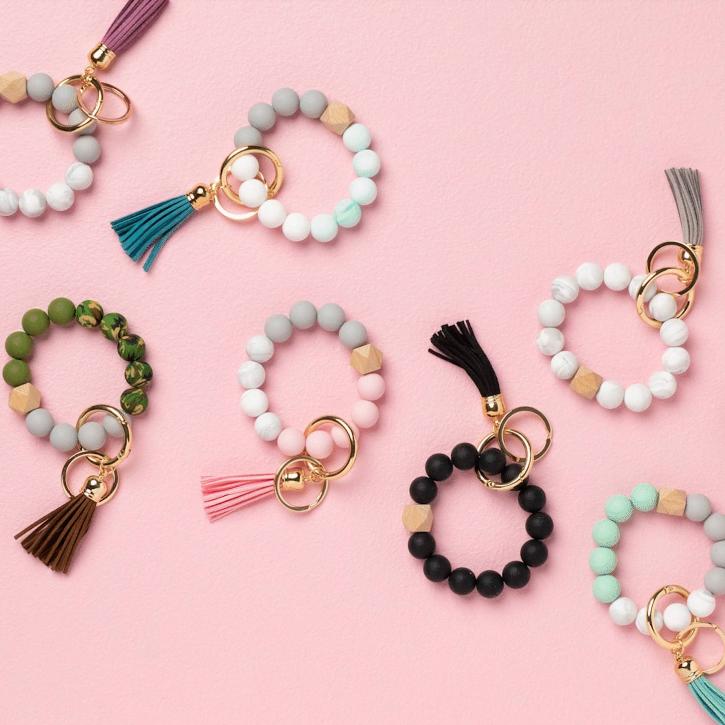 Bangle Keychain | Silicone Wristlet Key Ring | Bead Bracelet: Marble