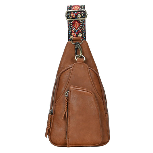 Zoey Boho Sling Bag with Guitar Strap | Tan