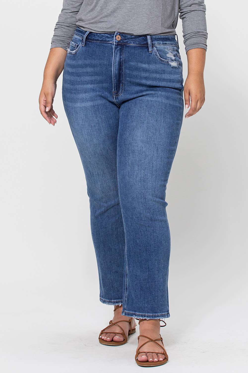 PLUS SIZE - VERVET by Flying Monkey Super High Rise Ankle Slim Straight Jeans