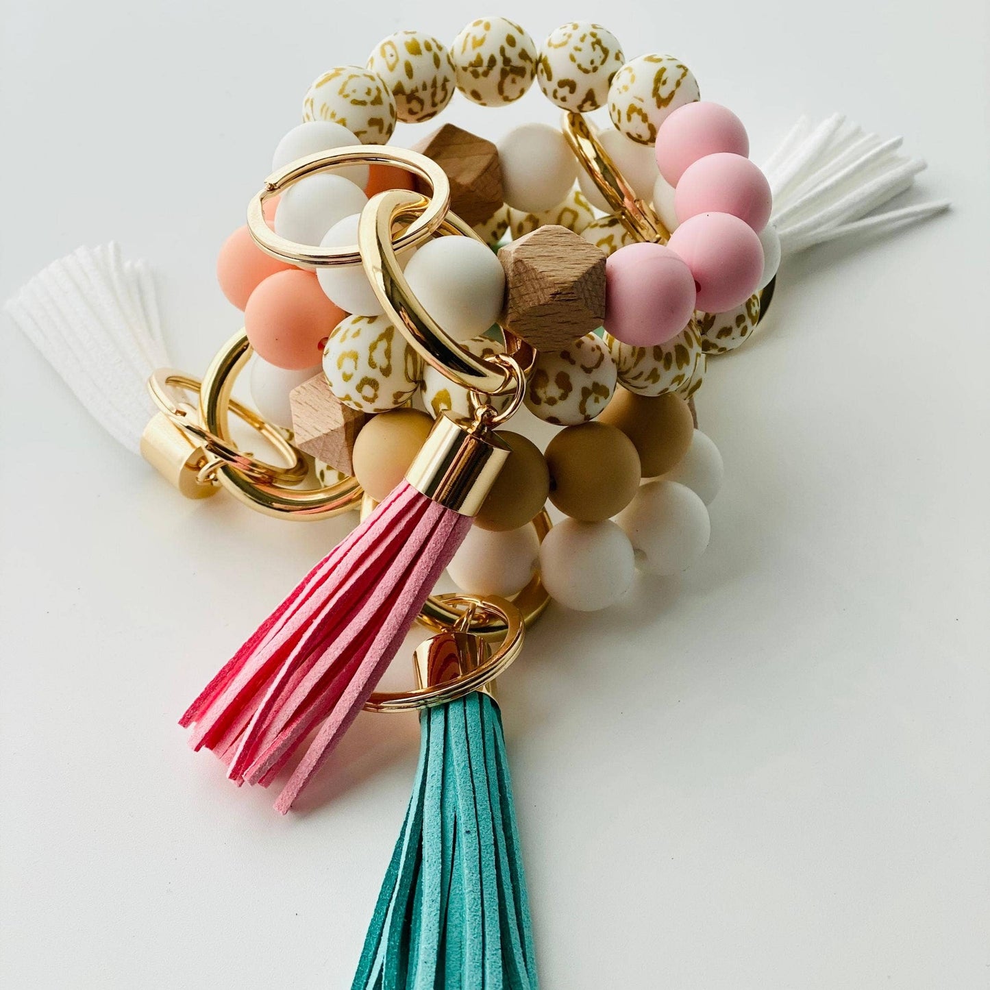Bangle Keychain | Silicone Wristlet Key Ring | Bead Bracelet: Marble
