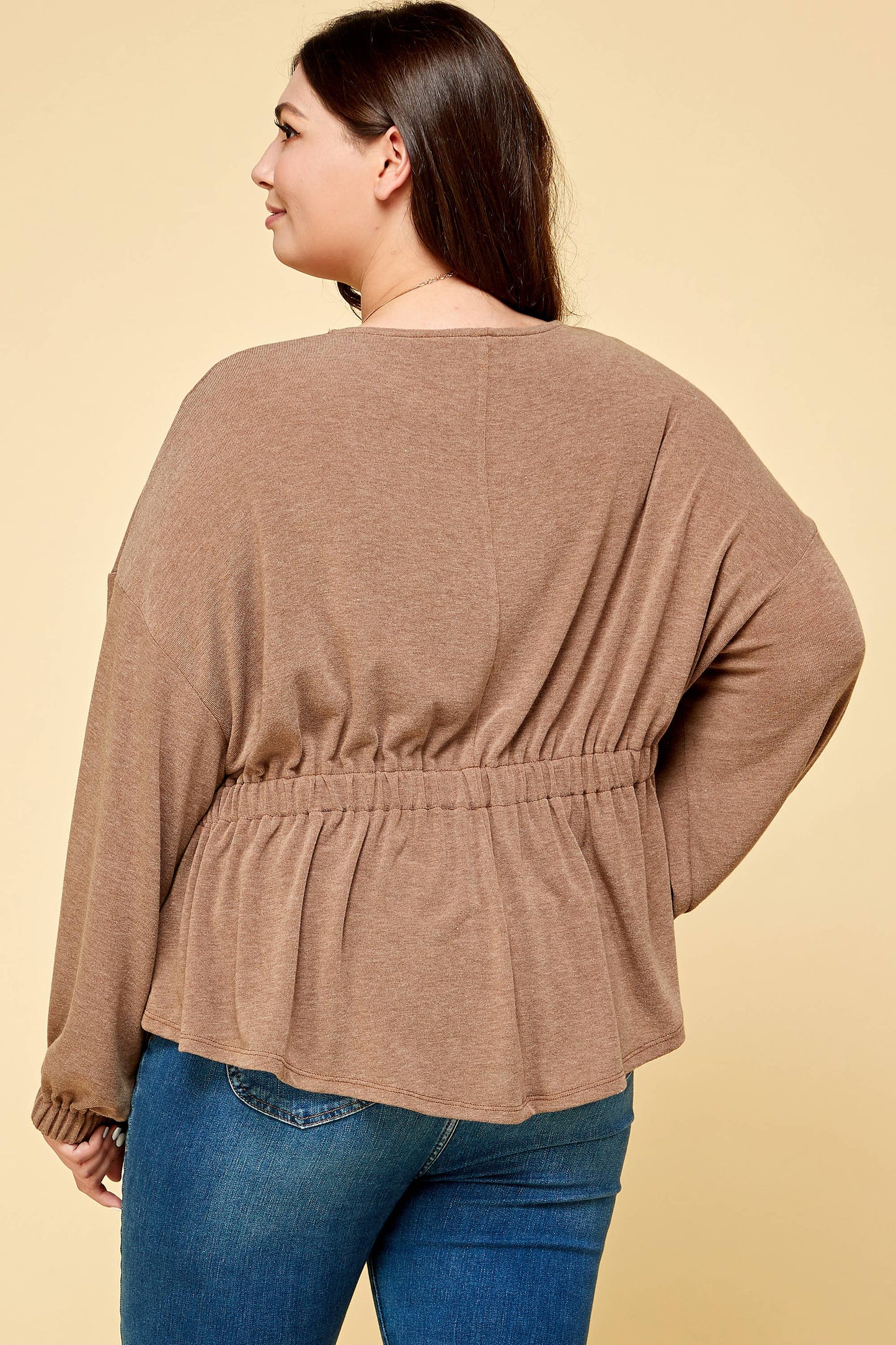 Lesley Plus Size Solid Rouched Back Top | Black