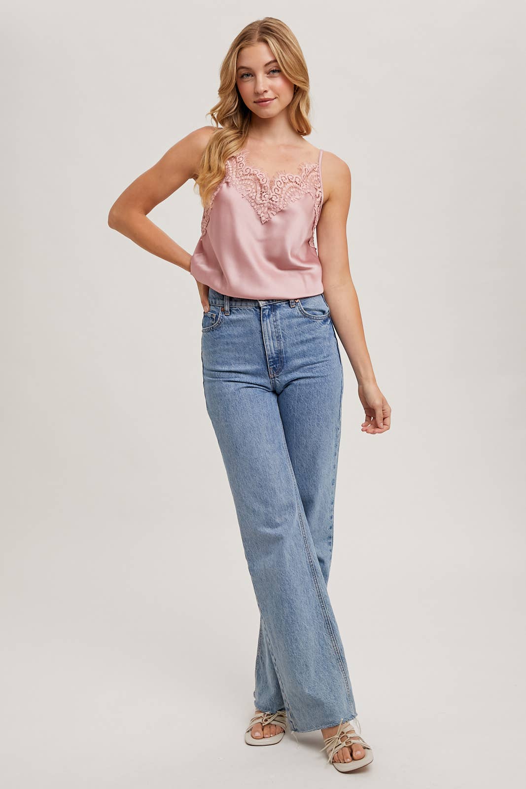 Sylvie Silky Lace Trim Camisole | Mushroom