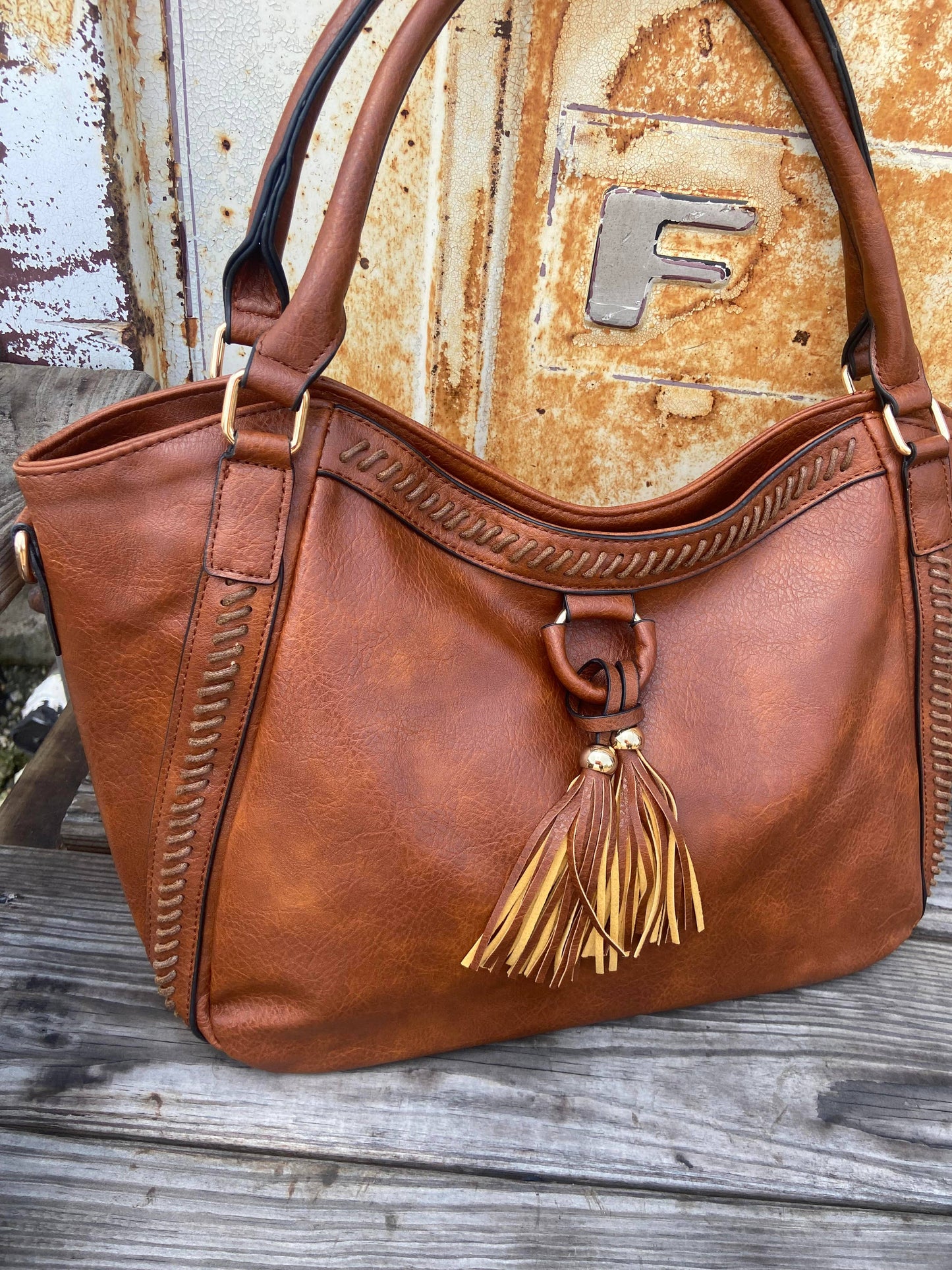 Melrose Cross Stitched Soft Leather Purse Tote