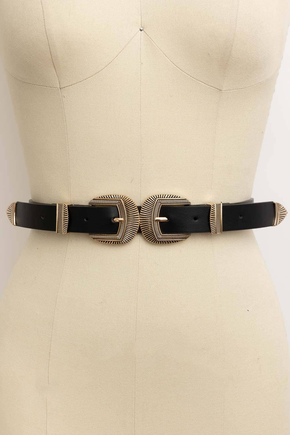 Double Buckle Faux Leather Western Style Belt | Camel