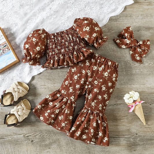 Felicity Top, Flared Pants + Headband Set: Brown