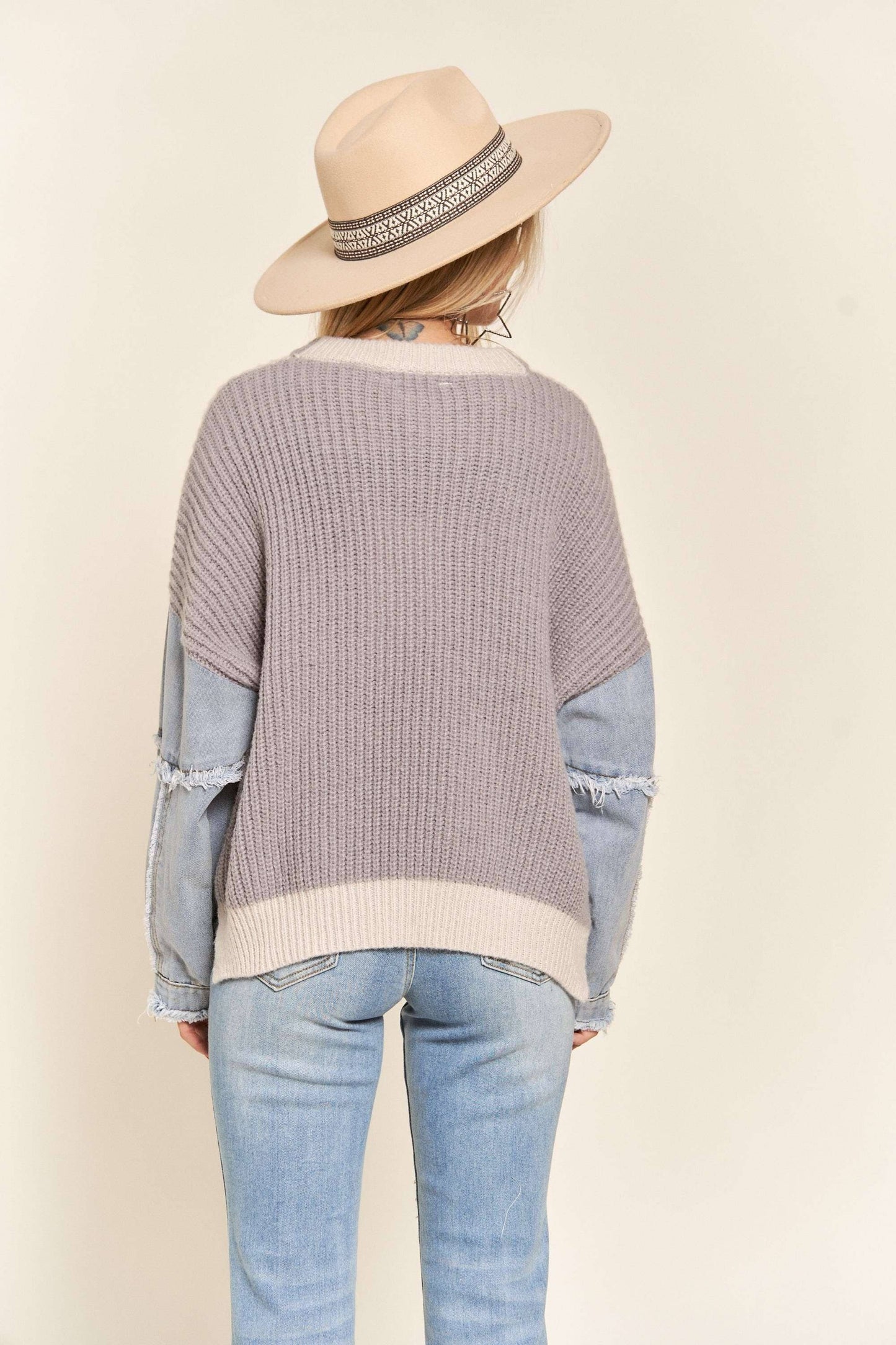 Dani Plus Size Denim Colorblock Sweater | Blue