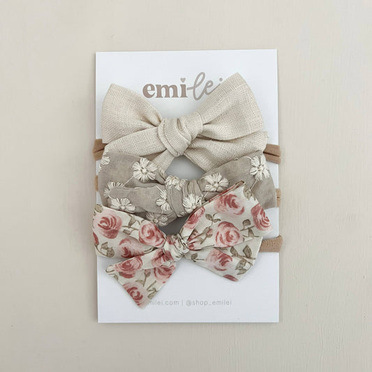 Nylon Stretchy Bow Headband Set of 3 | Sage, Floral + Cream