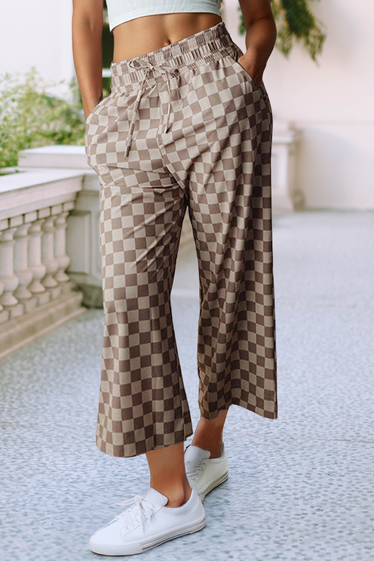 Chelsea Elastic Waist Checkered Pants | Khaki