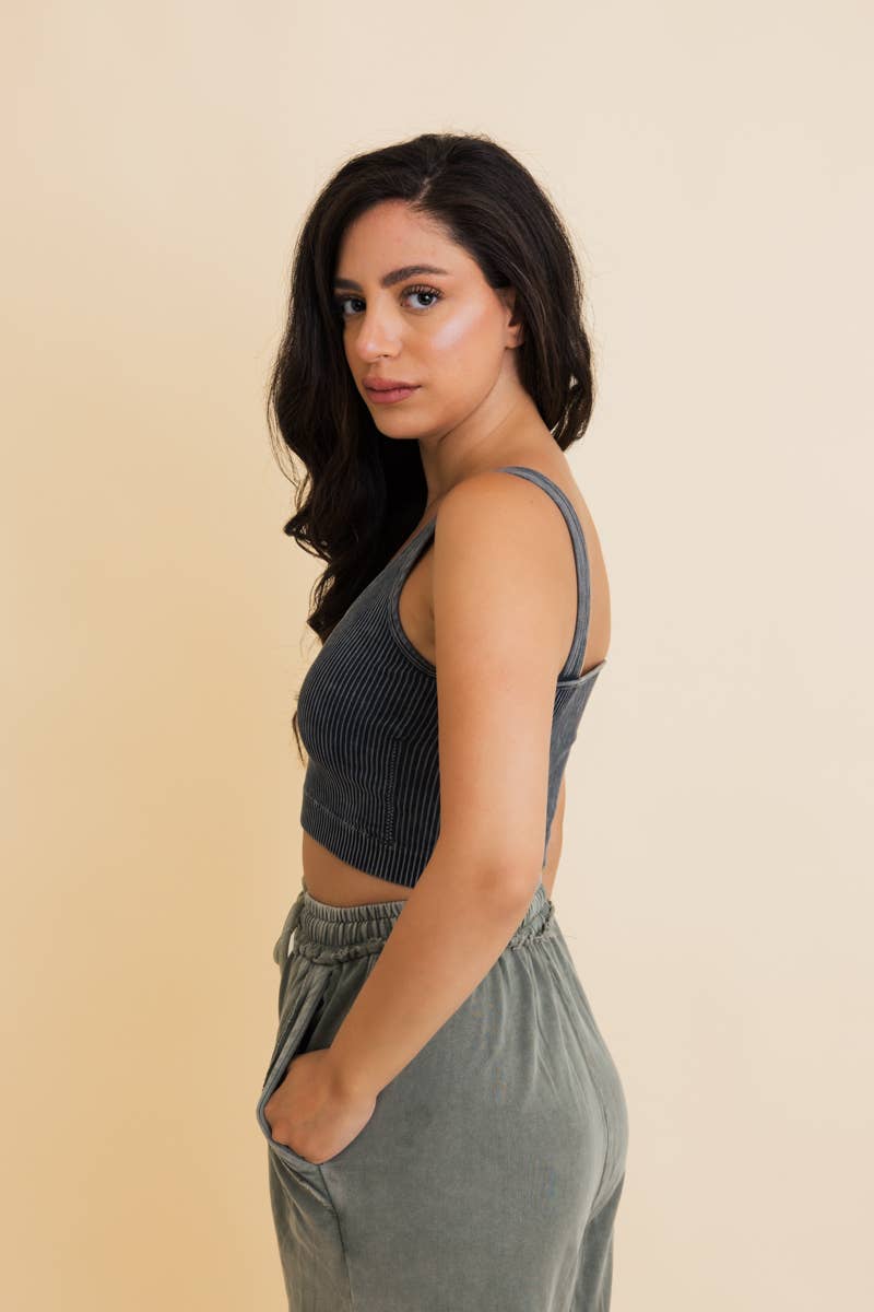 Just Breathe Washed Ribbed Padded Bralette | Sage