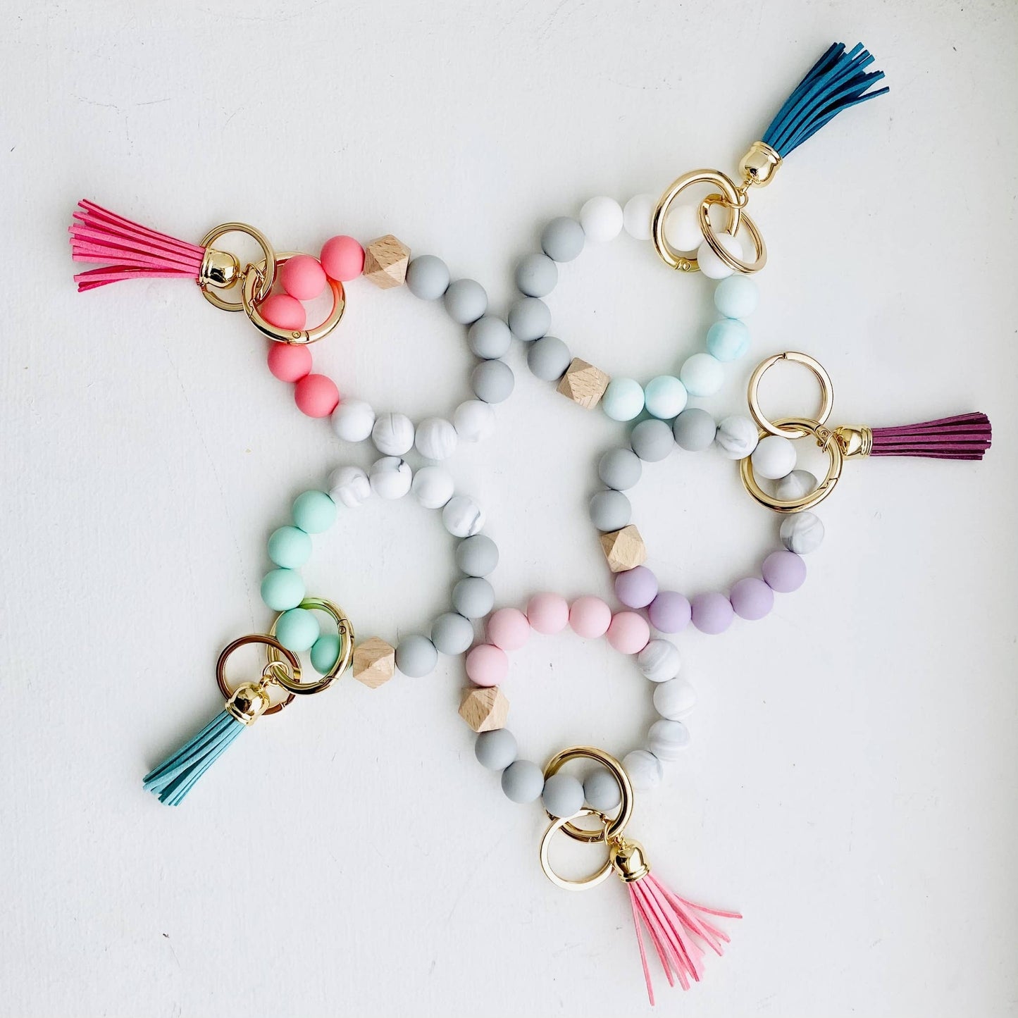 Bangle Keychain | Silicone Wristlet Key Ring | Bead Bracelet: Marble