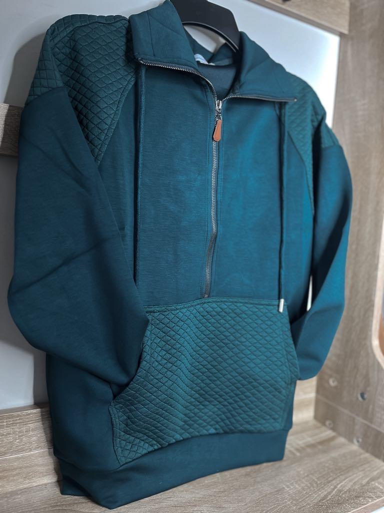 Quinn Quilted Half Zip Pullover - Black