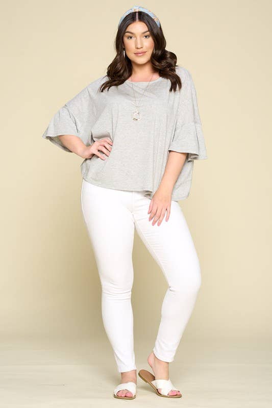 Courtney Flare-Sleeved Cotton Blouse | 1X-3X - Heather Grey