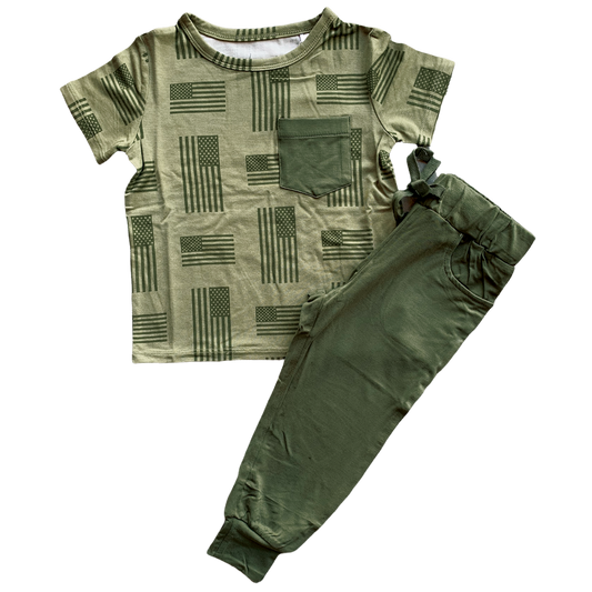Military Flag Bamboo Pocket Tee + Jogger Set